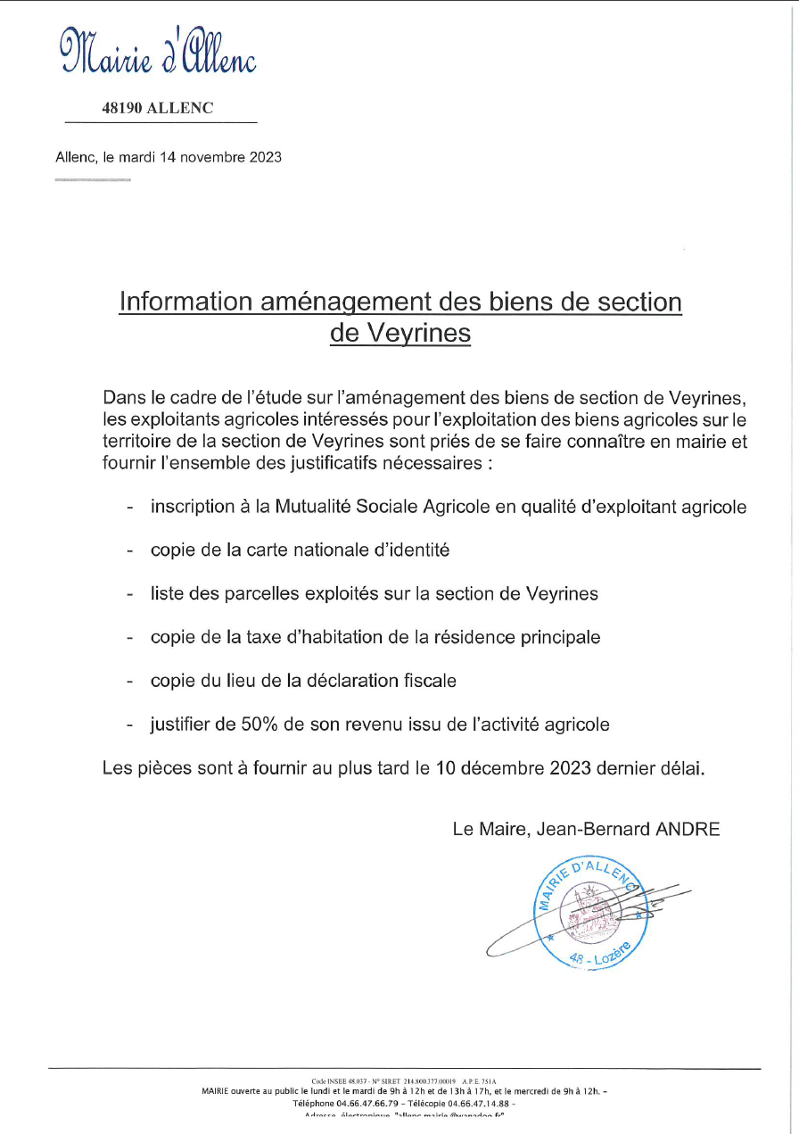 amenagement biens de section veyrines